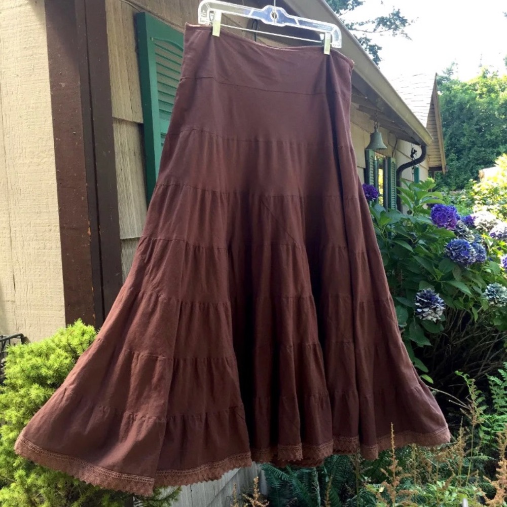 Boho hippie brown flowing skirt